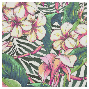Tissu Feuille floral HAWAÏEN audacieux et Plumeria de