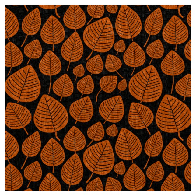 Tissu Feuille - orange sur noir (Échantillon)