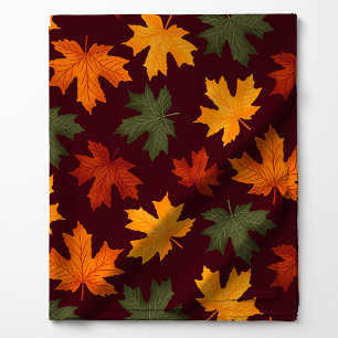Tissu Feuilles d'automne sur motif bordeaux
