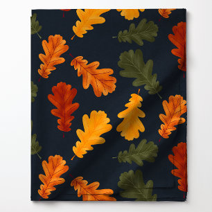 Tissu Feuilles de chêne d'automne sur fond bleu marine à