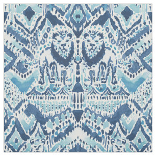 Tissu FIDE INSIDE DANS Lion Tribal Indigo Aqua Aquarelle