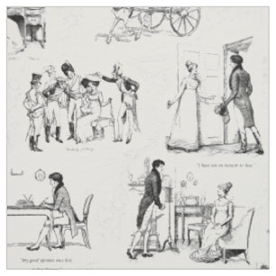 Tissu Fierté et préjugé Toile blanche noire