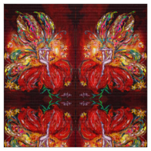 Tissu FIRE FAIRY SUR L'Imaginaire À FLEURS ROUGES