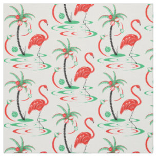 Tissu Flamant rose de Noël rouge petit motif