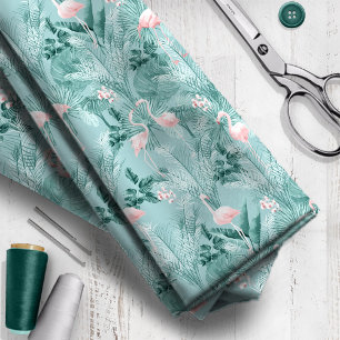 Tissu Flamant rose Orchidée Tropical Motif Turquoise ID8