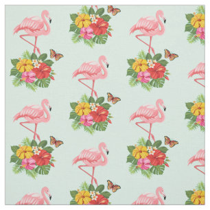 Tissu Flamant rose rose & Hibiscus Tropical Fancy Motif