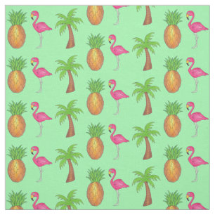 Tissu Flamant rose rose tropical Palmier vert Ananas