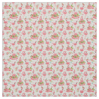 Tissu Flamants mignons et fleurs tropicales