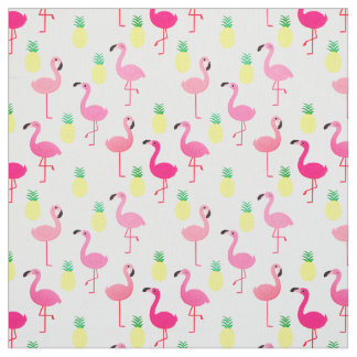 Tissu Flamants roses et ananas ! Structure Premium sans 