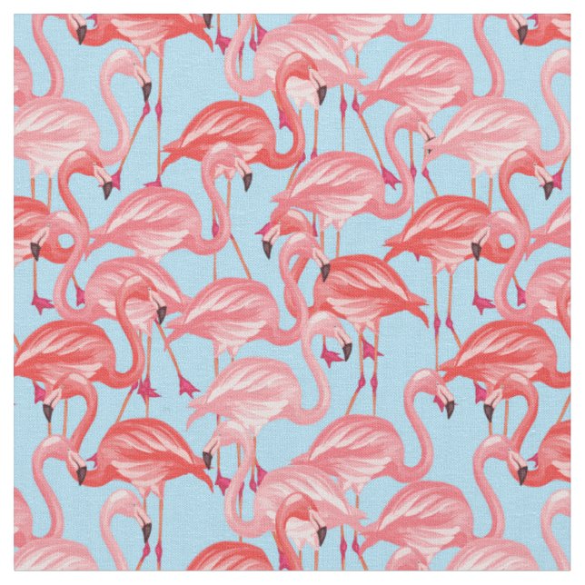Tissu Flamants roses roses lumineux sur le bleu (Fermer)