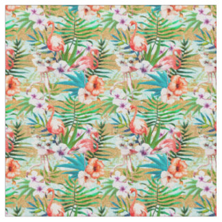 Tissu Flamants roses roses tropicaux