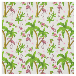 Tissu Flamants roses tropicaux et fleurs