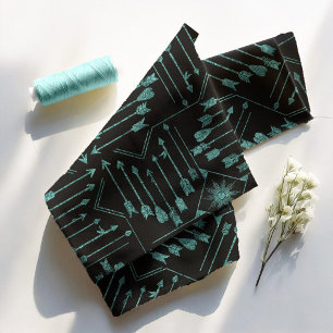 Tissu Flèches Boho et Sun V6 Turquoise Black ID748