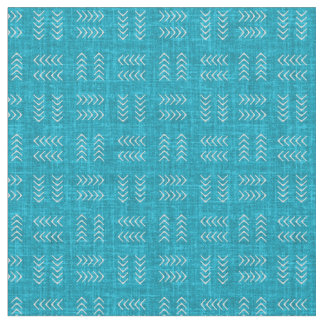 Tissu Flèches sur lin aqua bleu