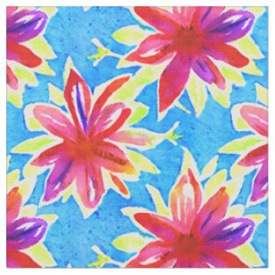 Tissu Fleur couleur d'aquarelle motif Bleu Rouge Enfants