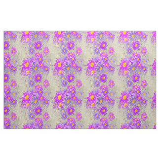Tissu Fleur d'aster daisy violette et rose rayée