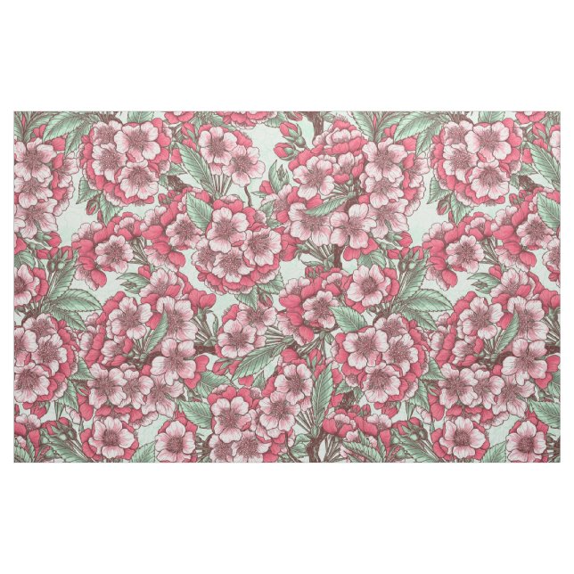Tissu Fleur de cerisier rose et menthe (Fat Quarter)