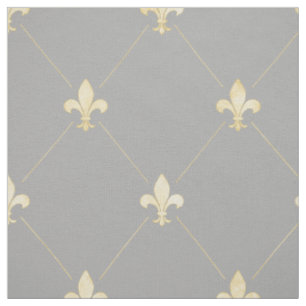 Tissu Fleur-de-Lis d'or pâle (grande échelle) gris