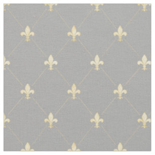 Tissu Fleur-de-Lis d'or pâle (petite échelle) gris