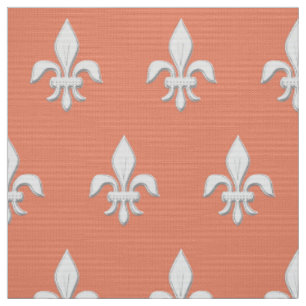 Tissu Fleur de Lis en blanc sur Coral clair rose / Pêch