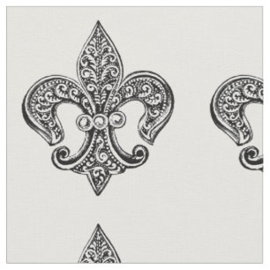 Tissu Fleur de lis en dentelle noir et blanc vintage