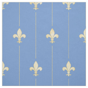 Tissu Fleur de Lis Or avec Lignes Bleues (à moyenne éche