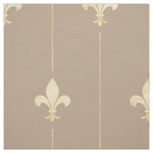 Tissu Fleur de Lis Or avec Lignes Brown (grande échelle)