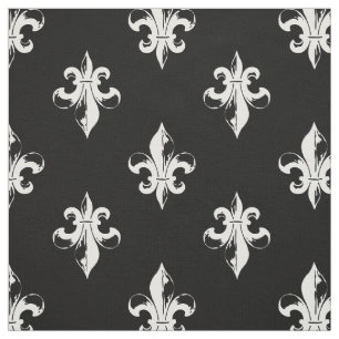 Tissu Fleur De Lis Pattern noir et blanc