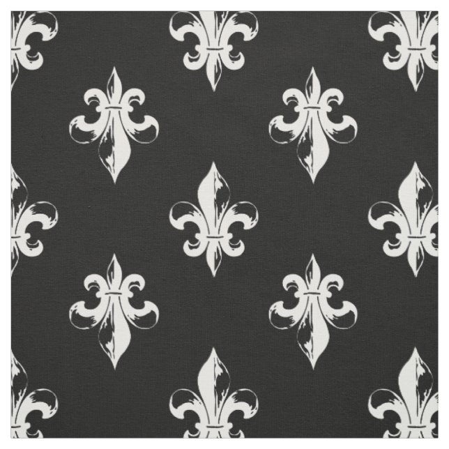 Tissu Fleur De Lis Pattern noir et blanc (Échantillon)