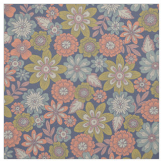 Tissu Fleur Fleurit & Fleurs en Corail, Bleu & Vert