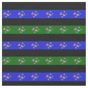 Tissu Fleur folk noire, verte de l'île, bleue royale