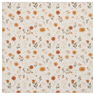 Tissu Fleur sauvage boho florale orange terracotta