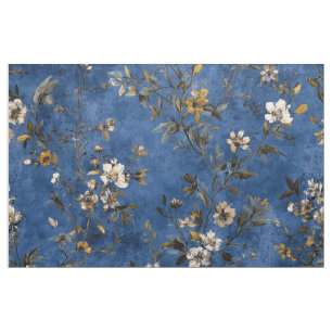 Tissu Fleuris Floraux Vintage Bleu Nuit Rustique Gras