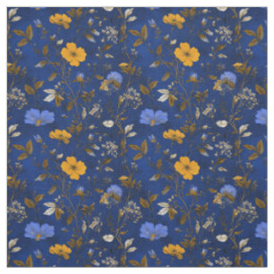 Tissu Fleuris Floraux Vintage Bleu Nuit Rustique Gras