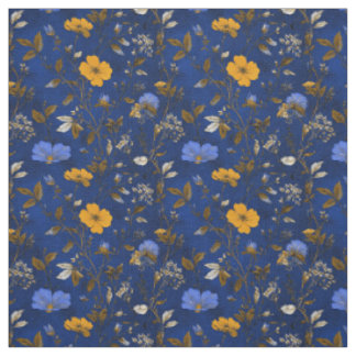 Tissu Fleuris Floraux Vintage Bleu Nuit Rustique Gras