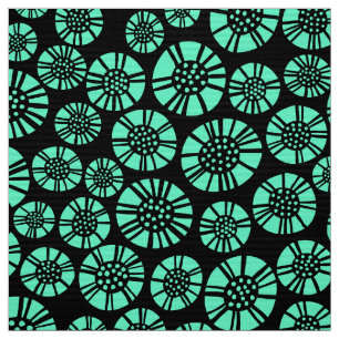 Tissu Fleurs Abstraites 031023 - Turquoise sur Noir