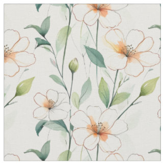 Tissu Fleurs Blanches Aériennes Motif de Verdure Florais