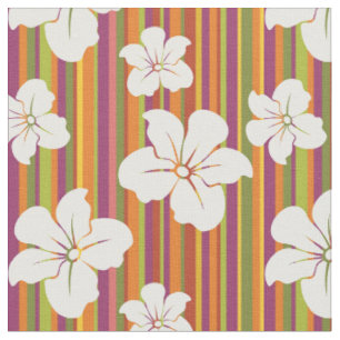 Tissu Fleurs blanches sur un arrière - plan rayé