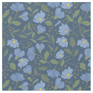 Tissu Fleurs bleues de bord sur modèle floral de marine