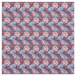 Tissu Fleurs bleues et roses