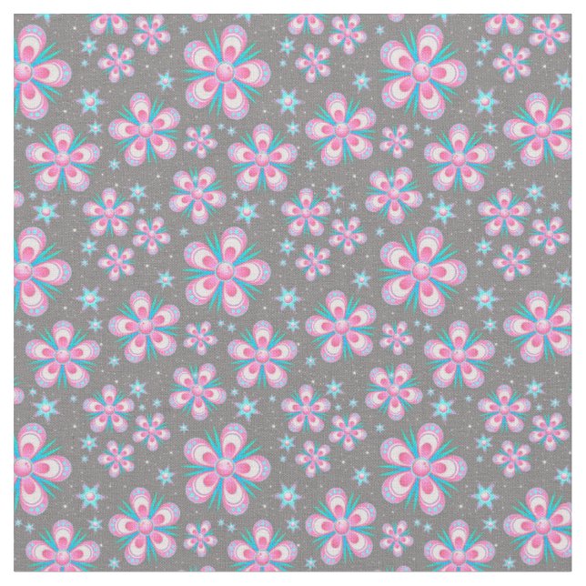 Tissu Fleurs Bleues Et Roses (Fermer)