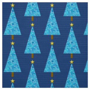 Tissu Fleurs bleues sur un sapin de Noël moderne