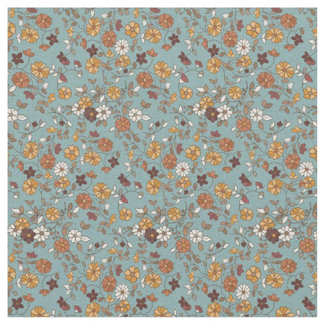 Tissu Fleurs Boho Retro Motif méditerranéen (Fermer)
