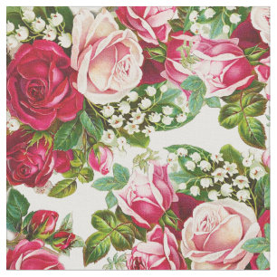 Tissu Fleurs botaniques de roses rouges vintages de rose