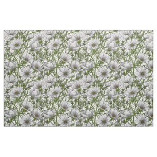 Tissu Fleurs cosmos blanches