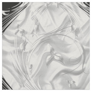 Tissu Fleurs d'argent ou Abstraites sur Noir - Soie & Ar