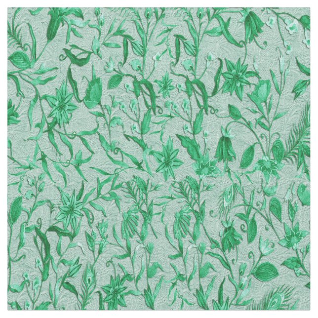 Tissu Fleurs de lea vert sur support texturé sculpté (Fermer)