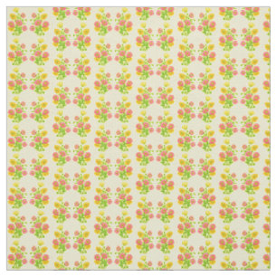 Tissu Fleurs de pavot rose jaune