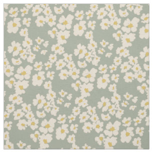 Tissu Fleurs de Perte Blanche sur Vert Sage