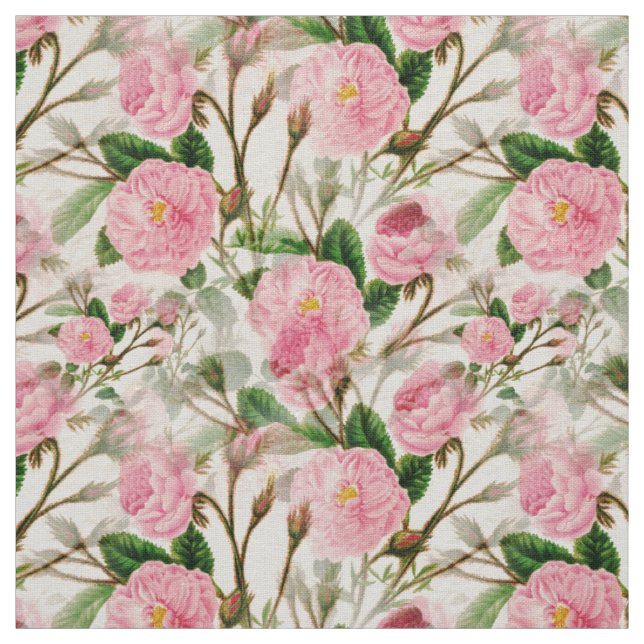 Tissu Fleurs de pivoines roses, Feuilles & Buds Motif (Échantillon)